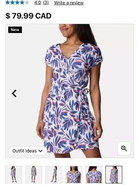 Columbia Navy, White & Red Tropical Print Wrap Dress